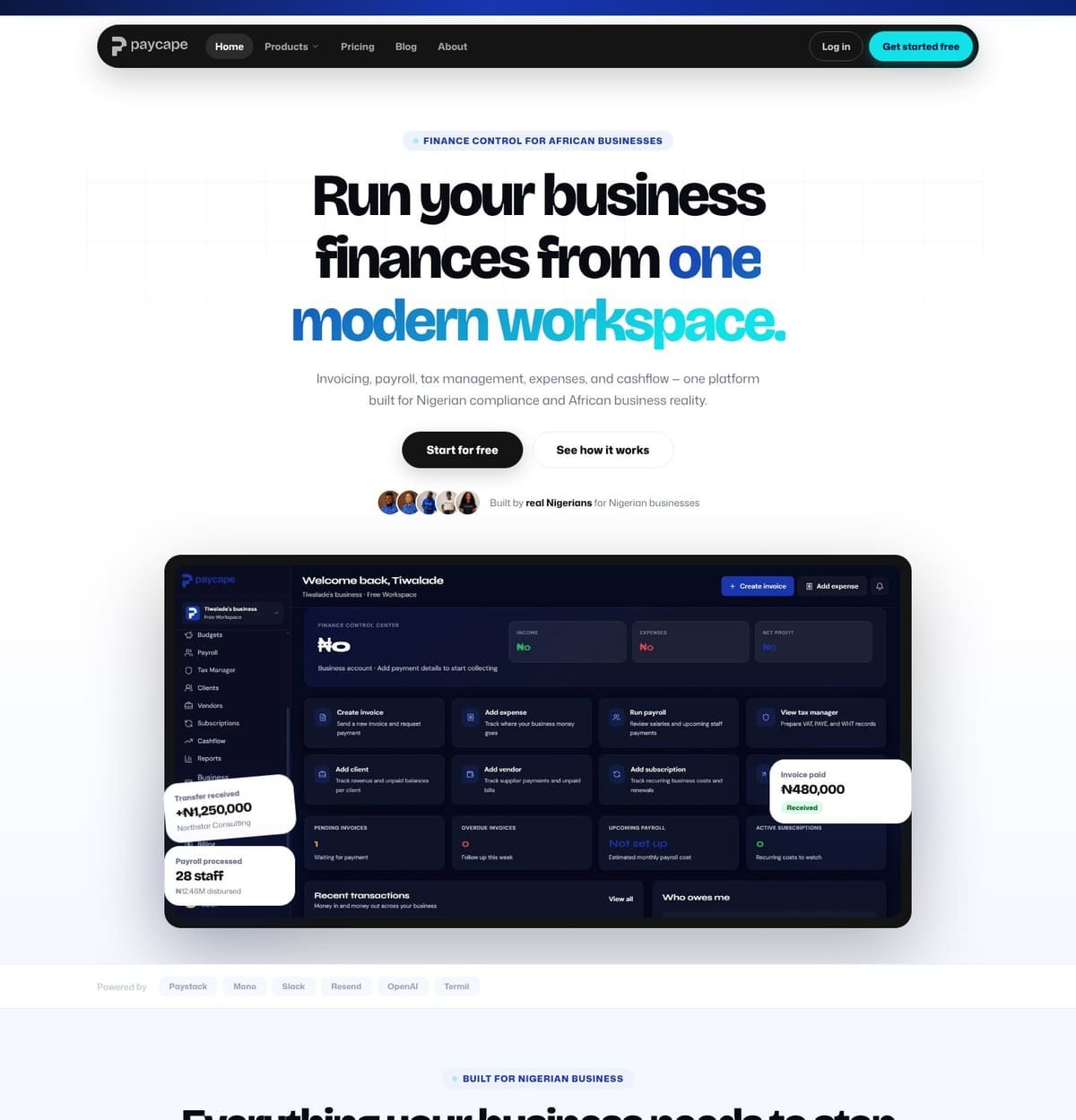 The paycape.com home page in a browser